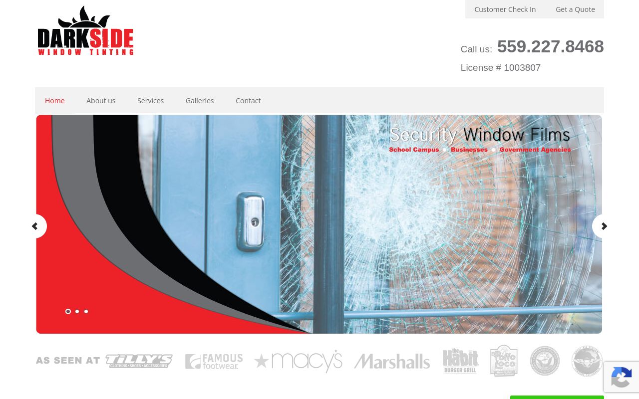 Homepage of Darkside Window Tinting's website