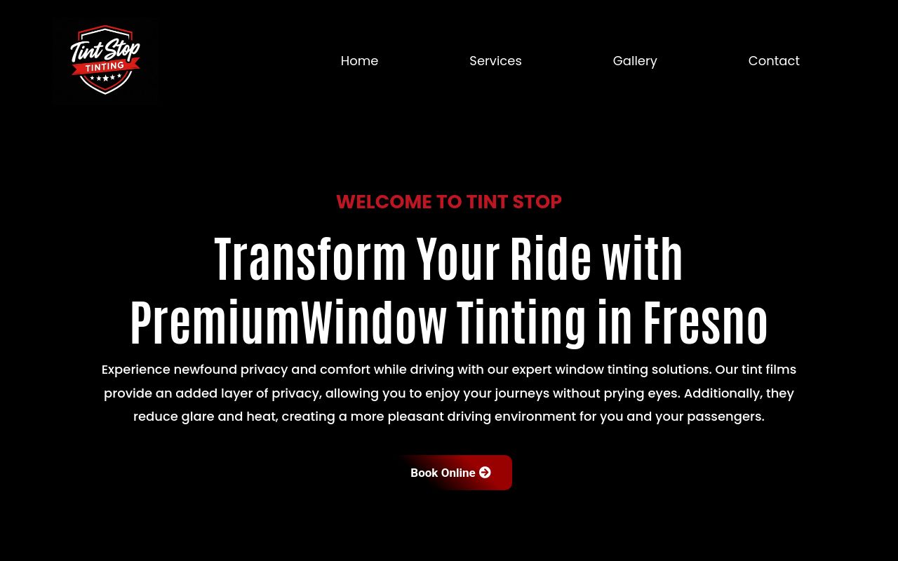 Homepage of Tint Stop Tinting's website