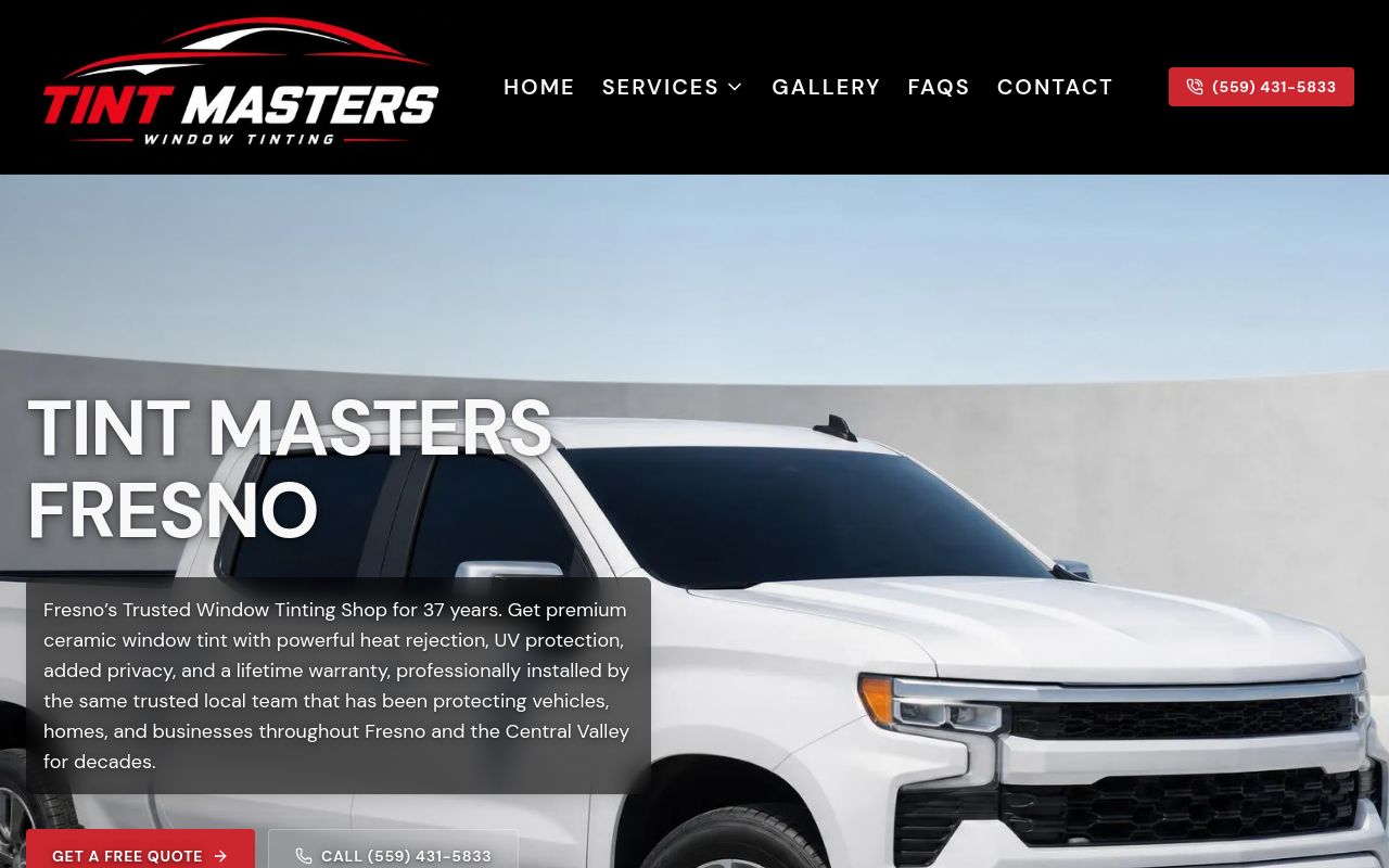 Homepage of Tint Masters's website