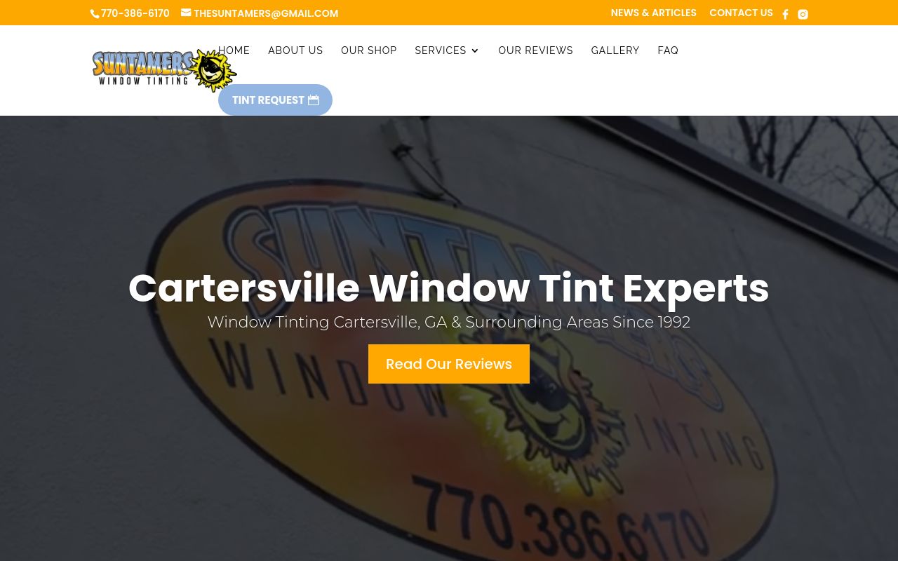 Homepage of Suntamers Window Tinting's website