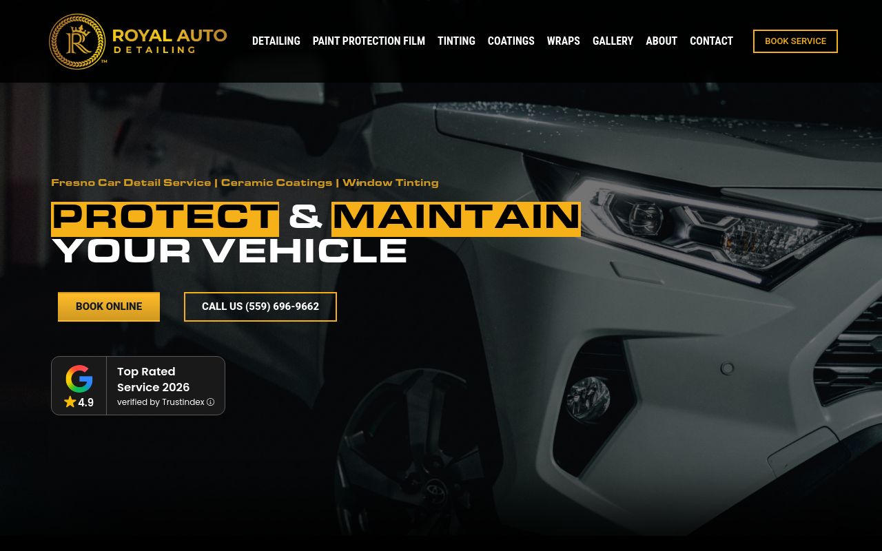 Homepage of Royal Auto Detailing's website