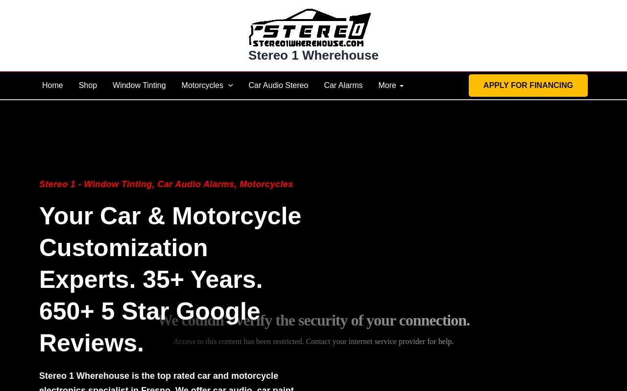 Homepage of Stereo 1 Wherehouse & Window Tinting's website