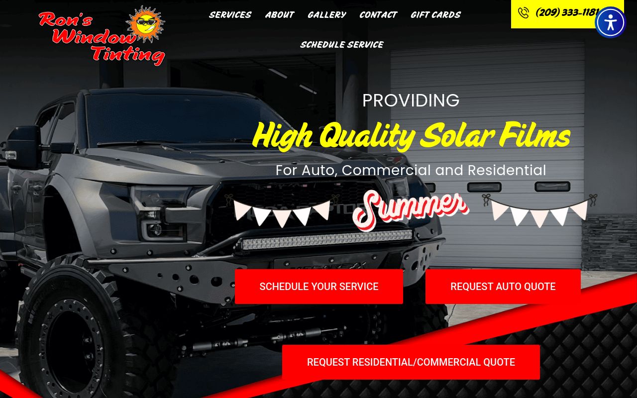 Homepage of Ron's Window Tinting and Paint Protection Film's website