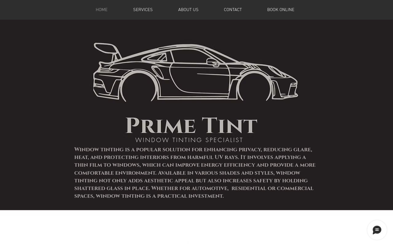 Homepage of Prime Tint's website