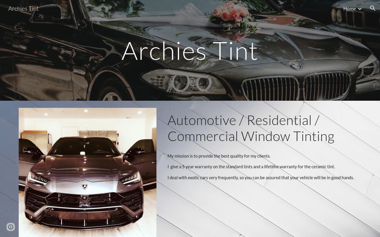 Homepage of Archies Tint's website