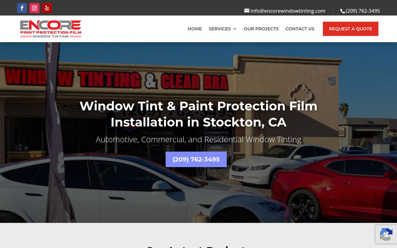 Homepage of Encore Window Tinting and Paint Protection Film's website