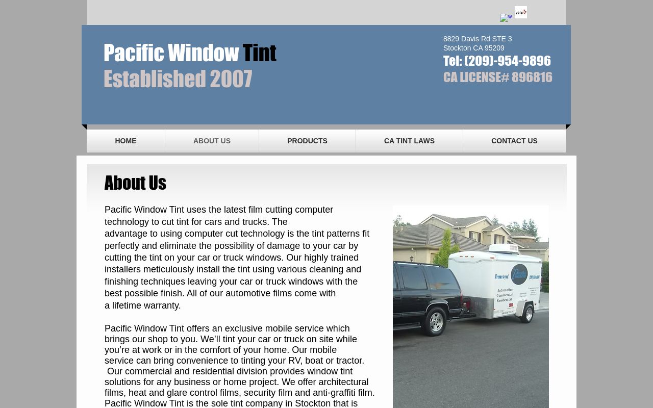 Homepage of Pacific Window Tint's website