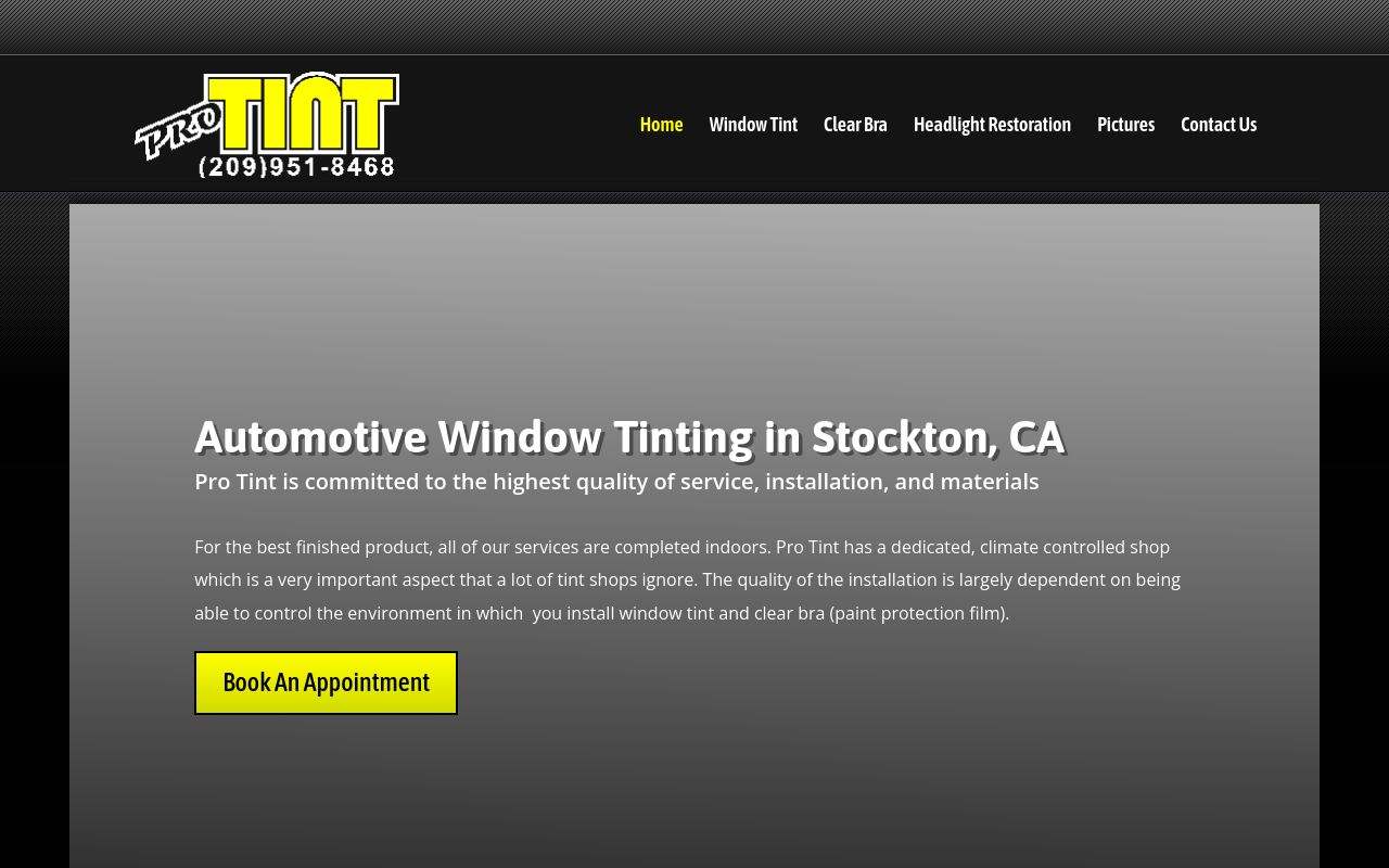 Homepage of Pro Tint's website