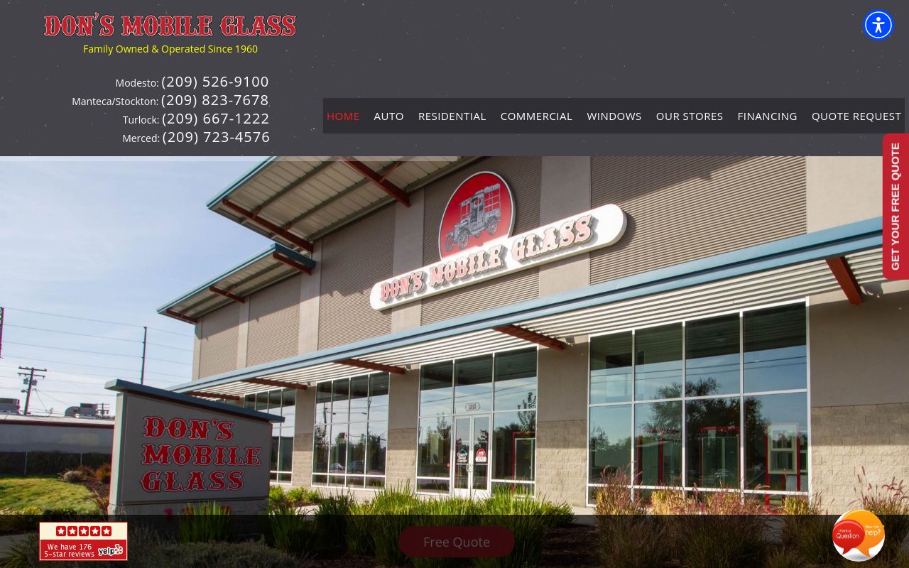 Homepage of Don's Mobile Glass, Inc.- Manteca's website