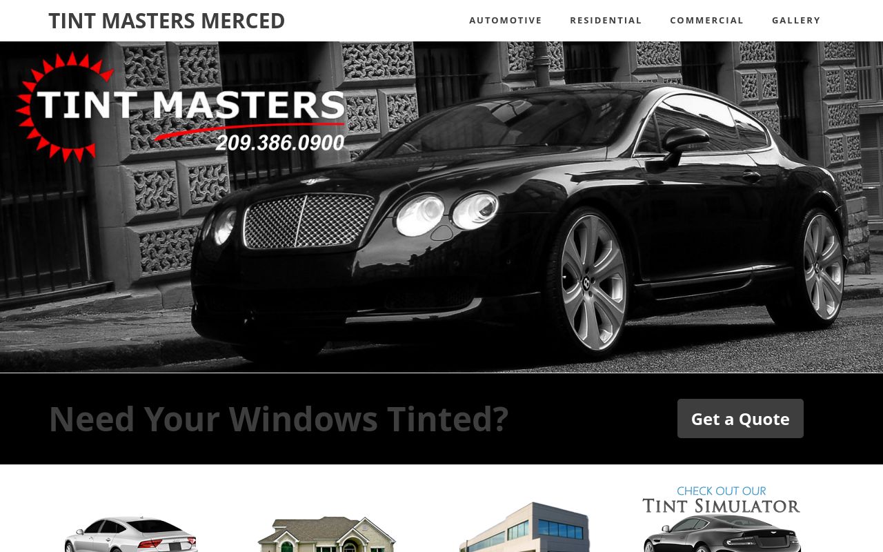 Homepage of Tint Masters Window Tinting's website