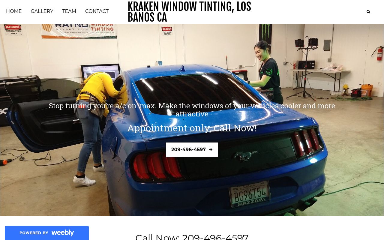 Homepage of Kraken Window Tint's website
