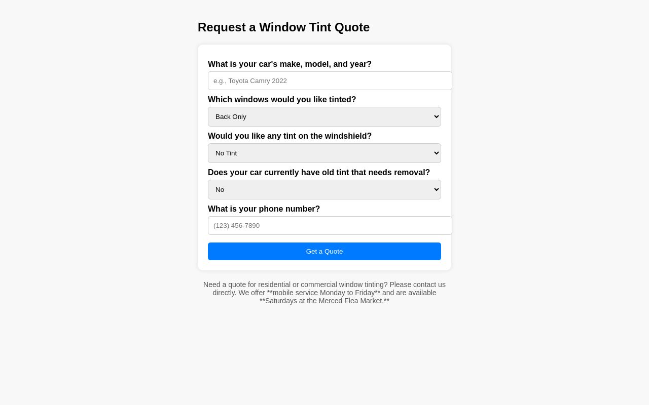 Homepage of Sunrise Window Tint's website