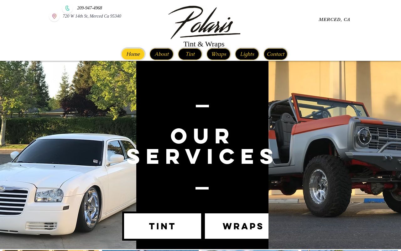 Homepage of Polaris Tint & Wraps's website