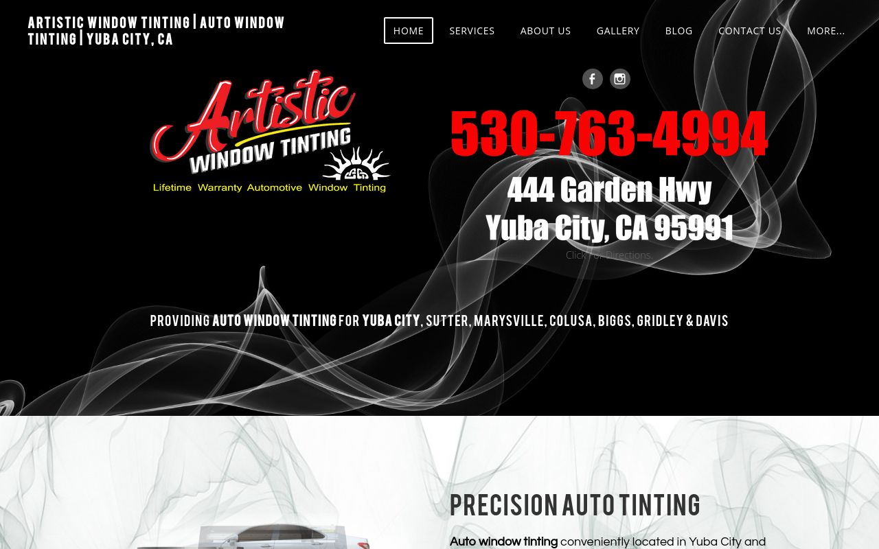 Homepage of Artistic Window Tinting's website
