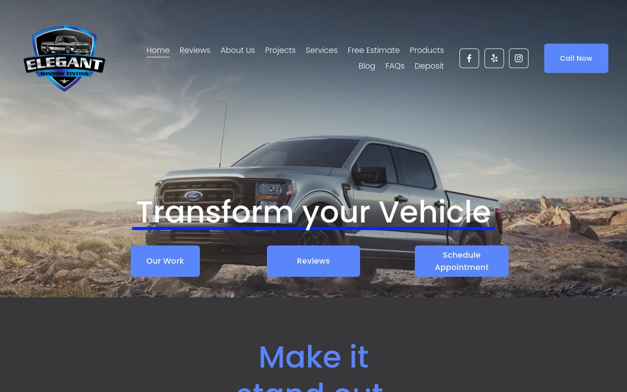 Homepage of Elegant Window Tinting's website