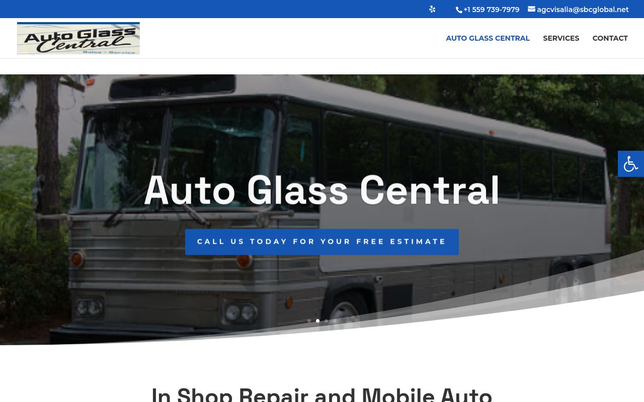 Homepage of Auto Glass Central's website