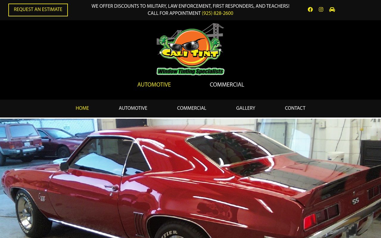 Homepage of Cali Tint's website