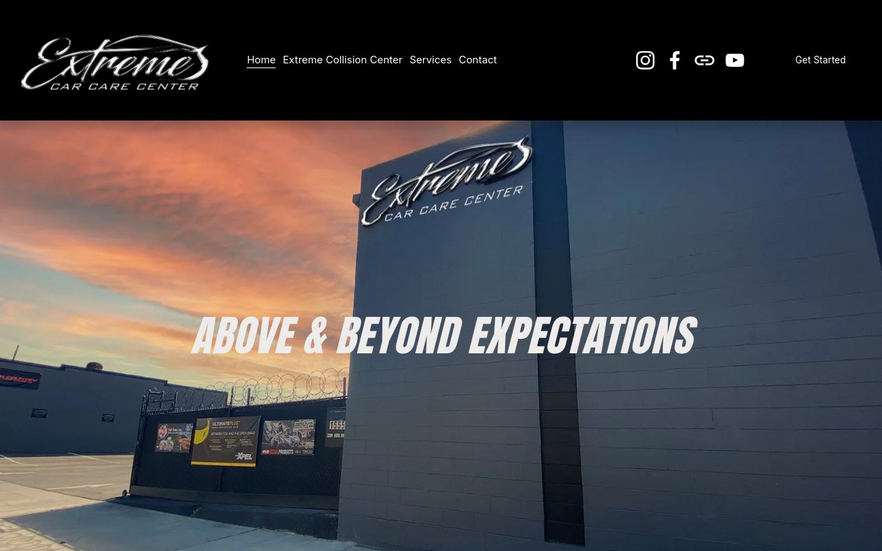 Homepage of Extreme Car Care Center's website