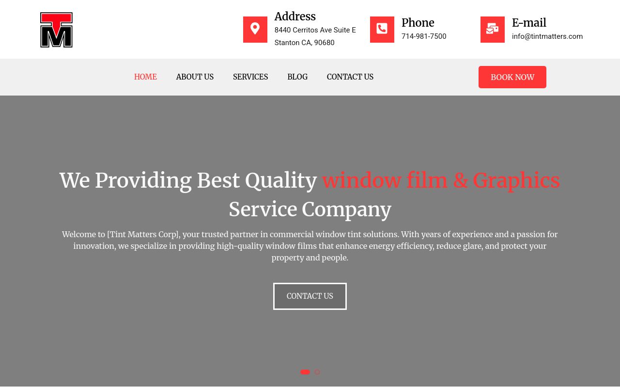 Homepage of Tint Matters's website
