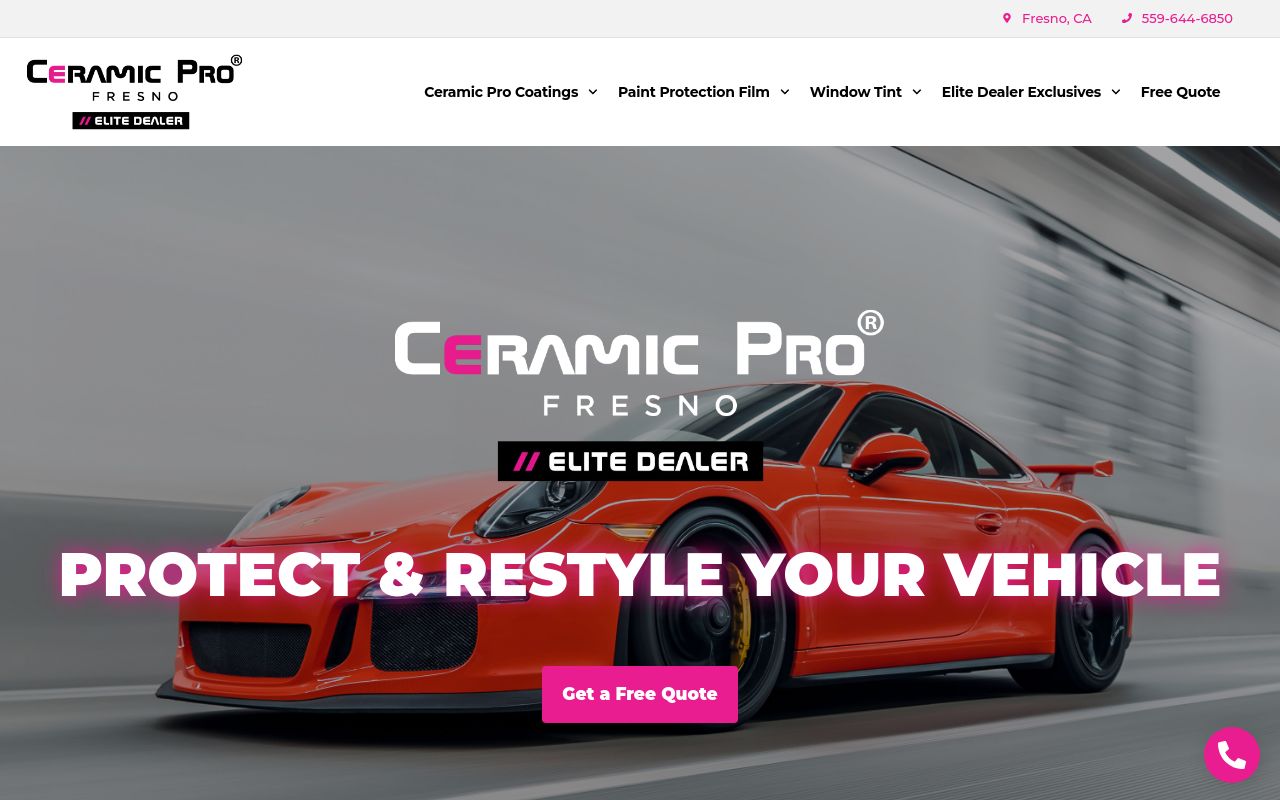 Homepage of Ceramic Pro Fresno Elite Dealer's website