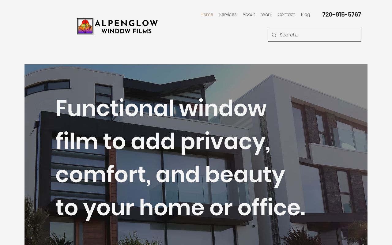 Homepage of Alpenglow Window Films's website