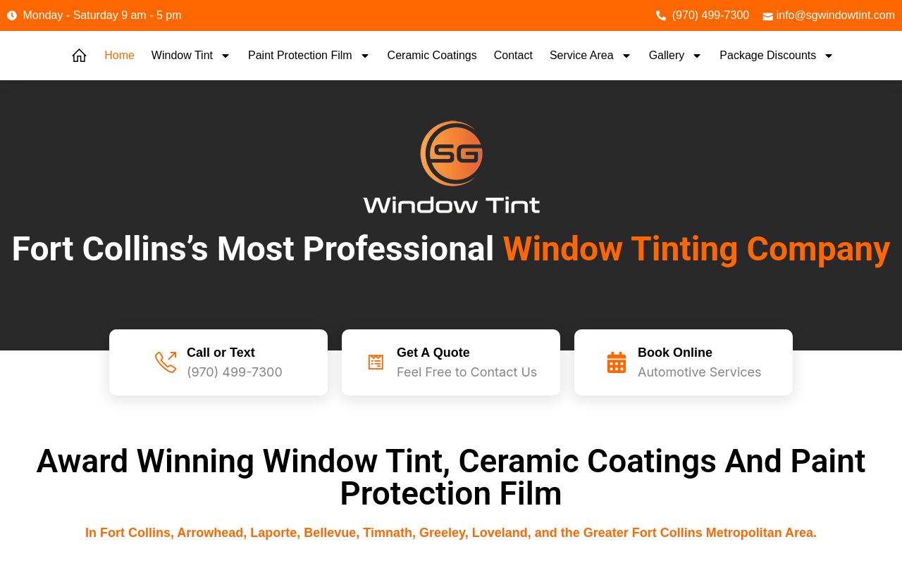 Homepage of SG Window Tint Fort Collins's website