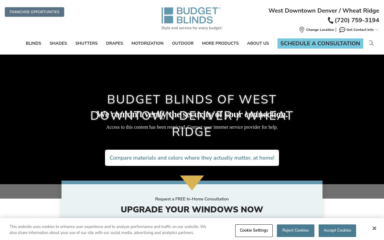 Homepage of Budget Blinds of West Downtown Denver/Wheat Ridge's website