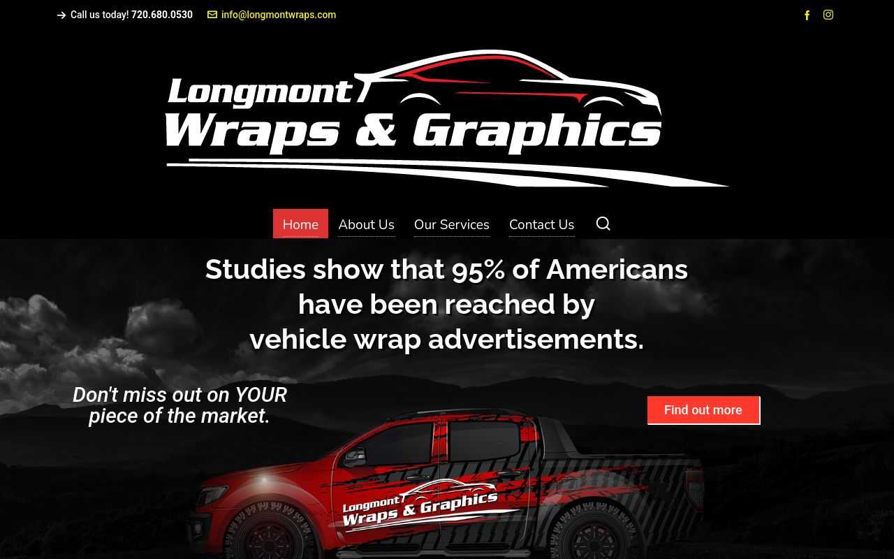 Homepage of Longmont Wraps and Graphics's website