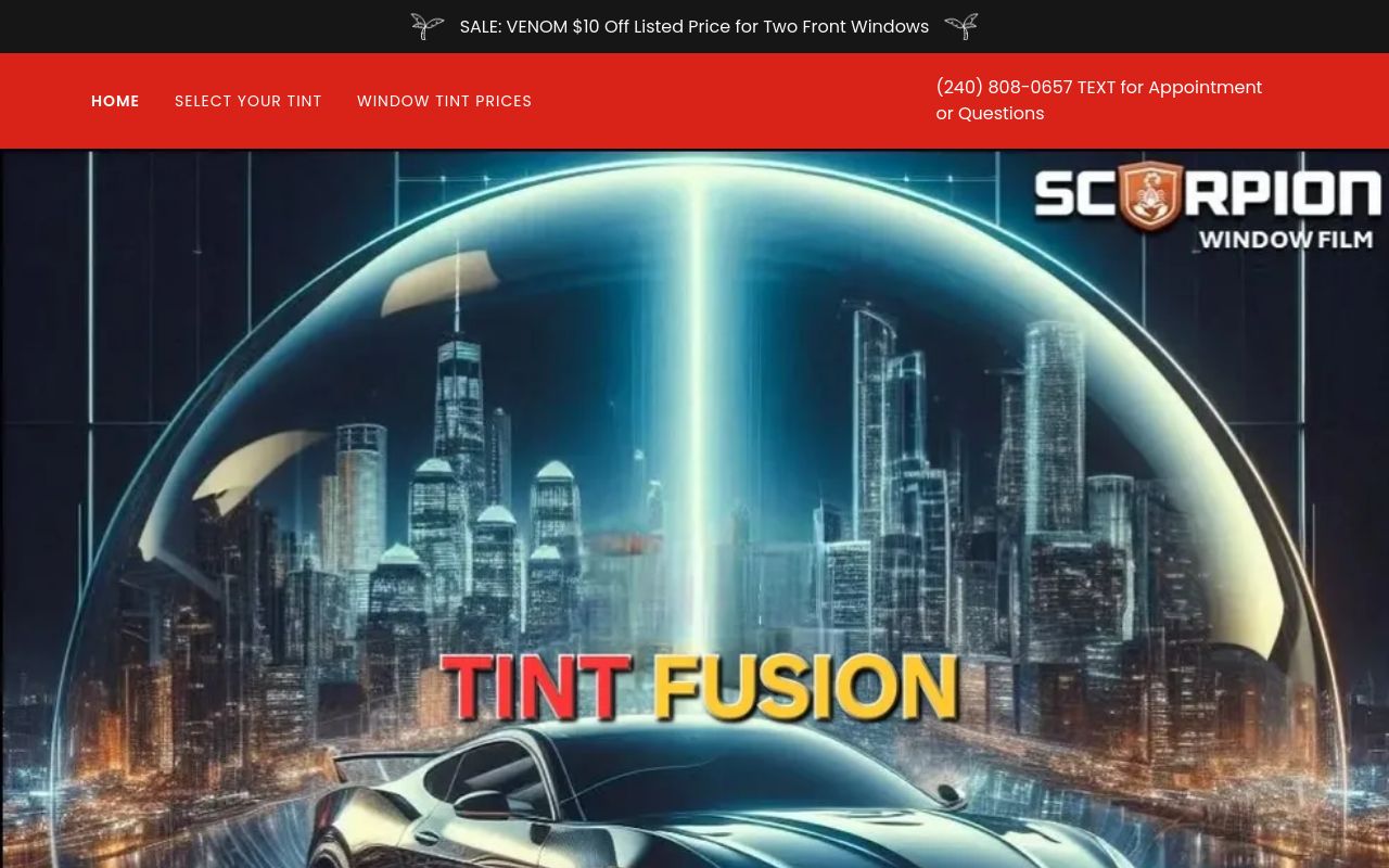Homepage of TintFusion's website