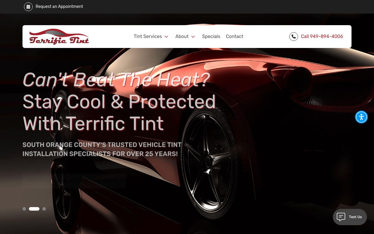 Homepage of A Terrific Tint's website