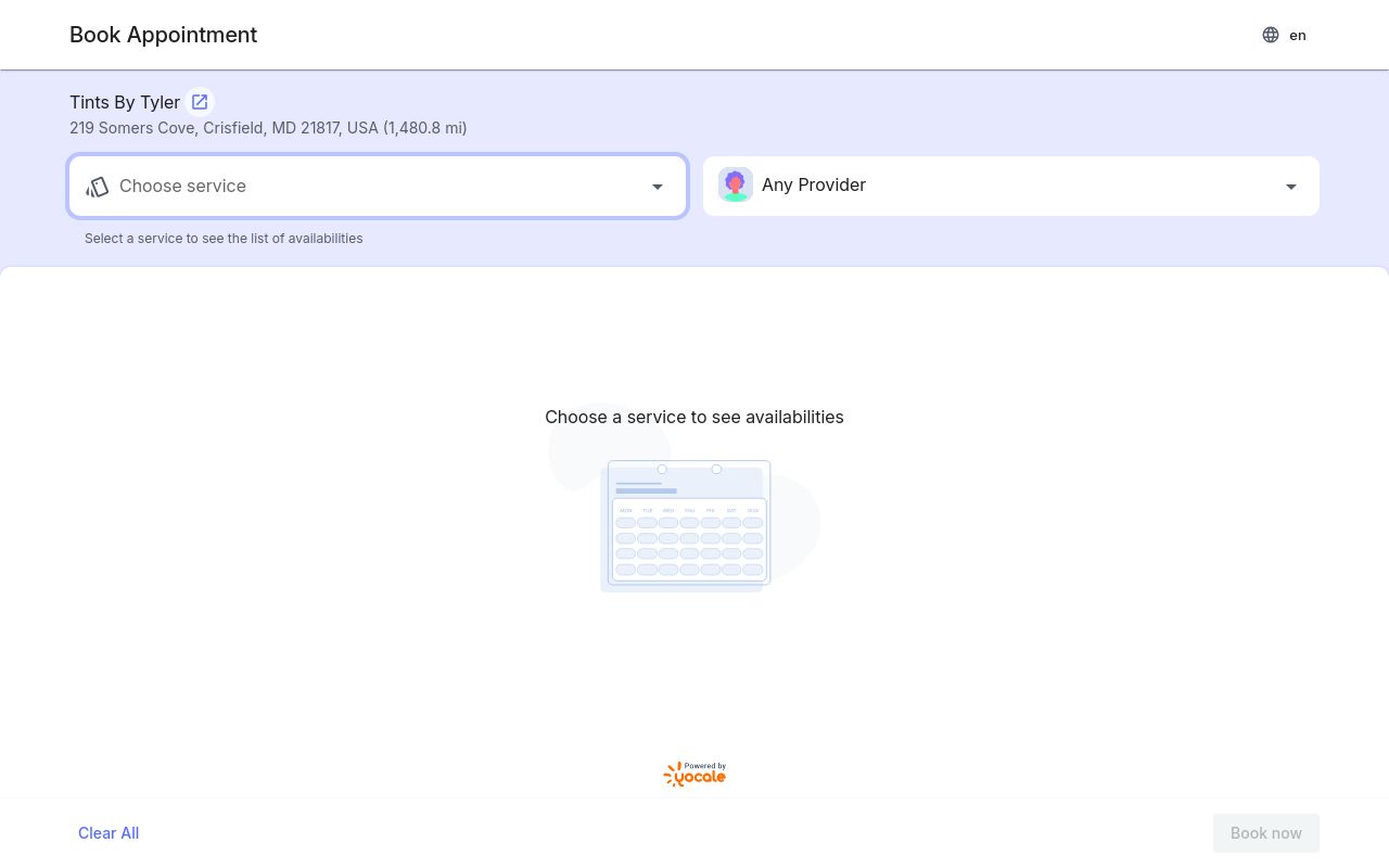 Homepage of Tints By Tyler's website