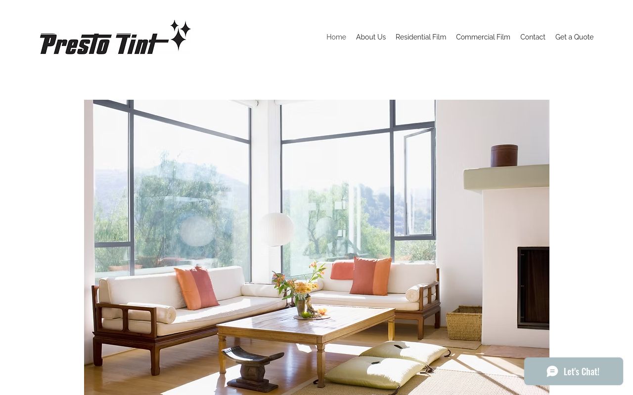 Homepage of Presto Tint's website