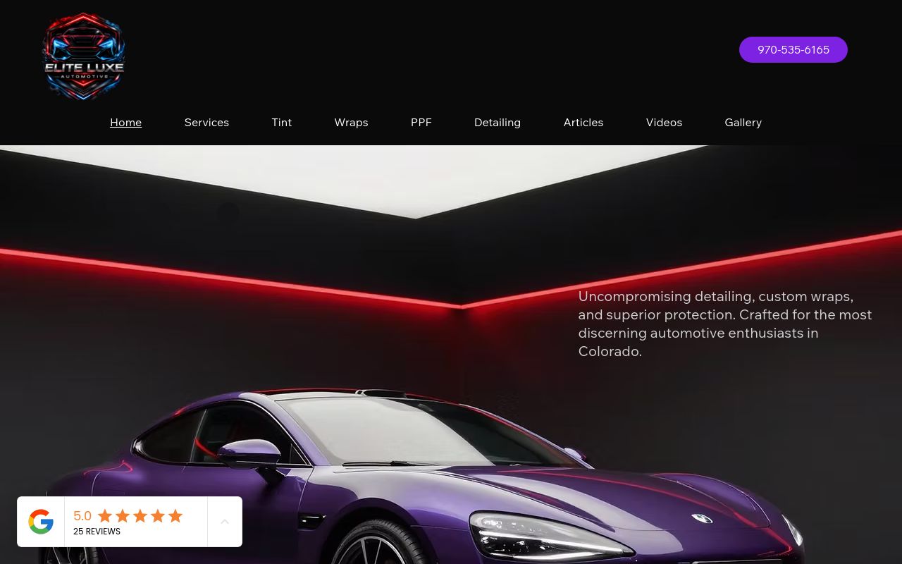 Homepage of Elite Luxe Automotive's website