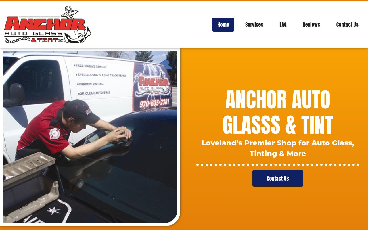 Homepage of Anchor Auto Glass & Tint's website
