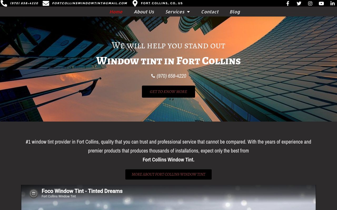 Homepage of Foco Window Tint's website