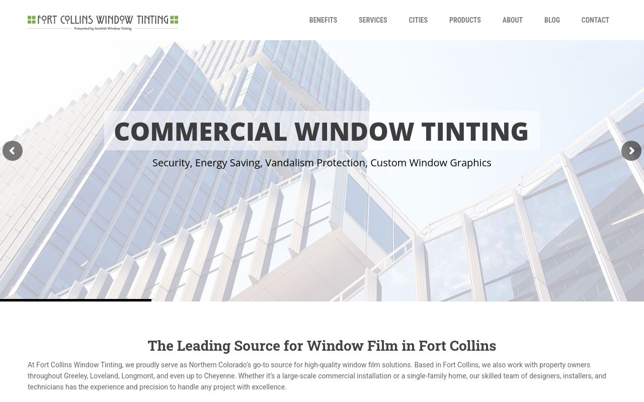 Homepage of Fort Collins Window Tinting's website