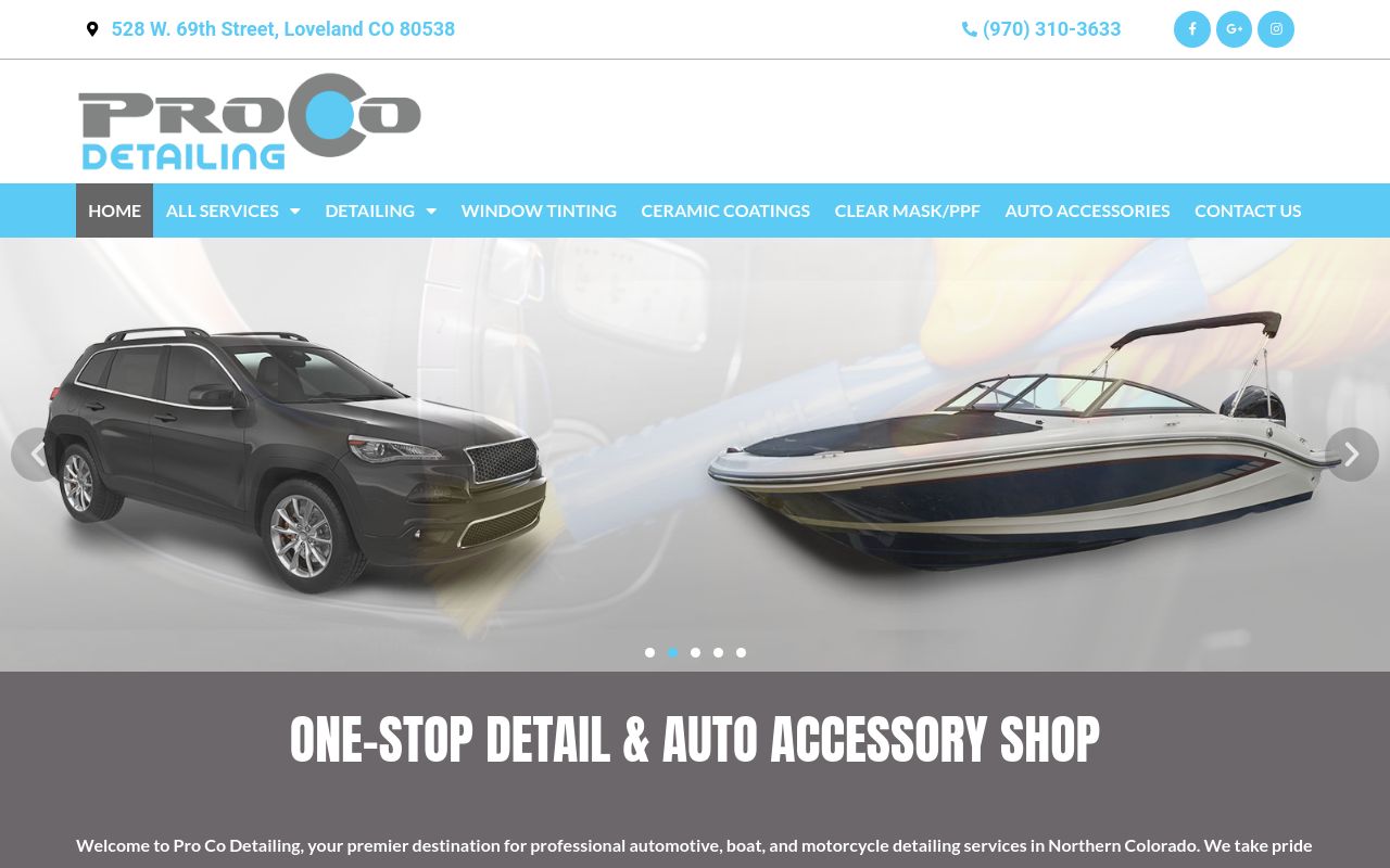 Homepage of ProCo Detailing's website