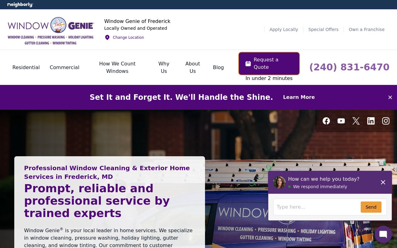 Homepage of Window Genie of Frederick's website
