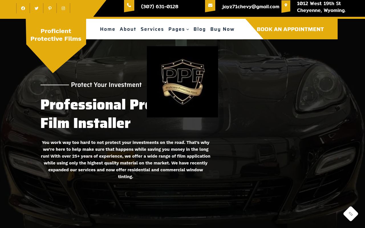 Homepage of Proficient protective films's website