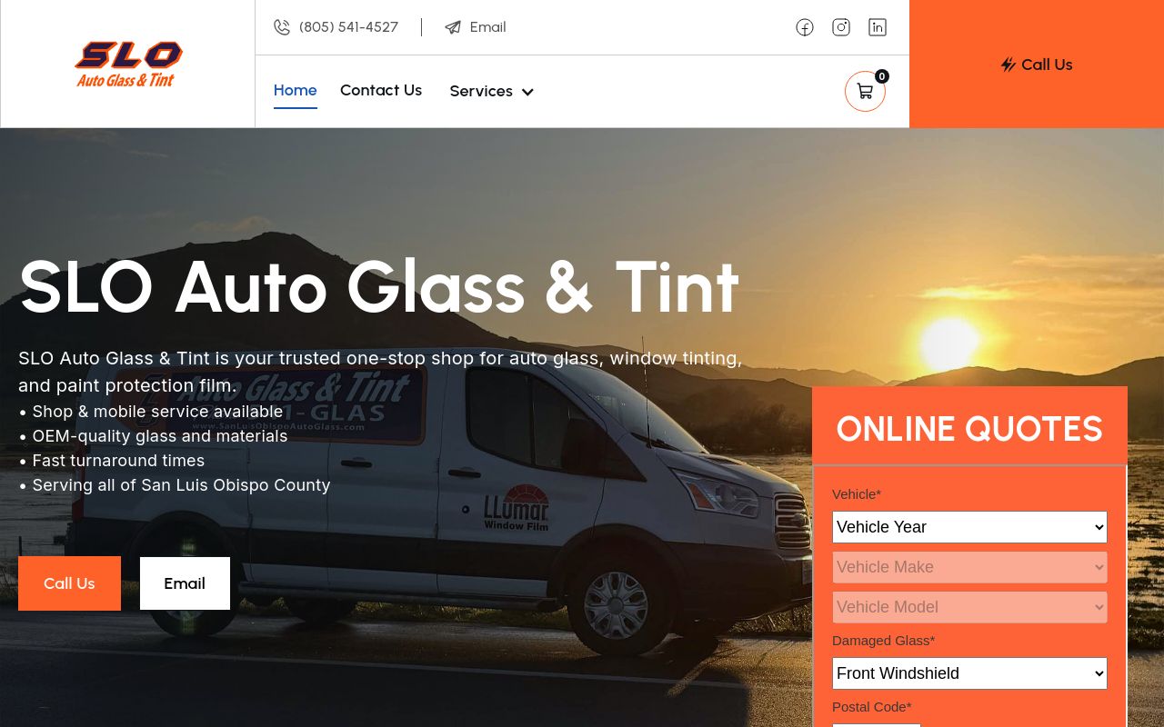 Homepage of SLO Auto Glass & Tint's website