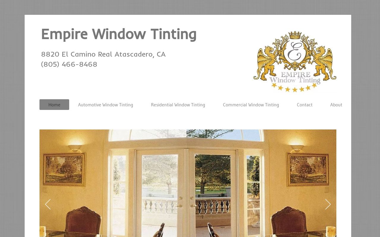 Homepage of Empire Window Tinting's website