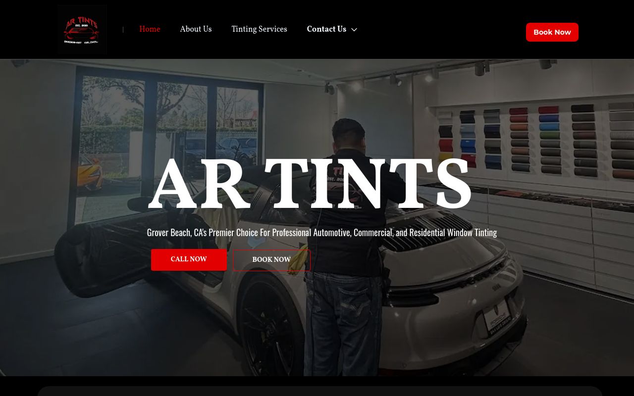 Homepage of AR Tints's website