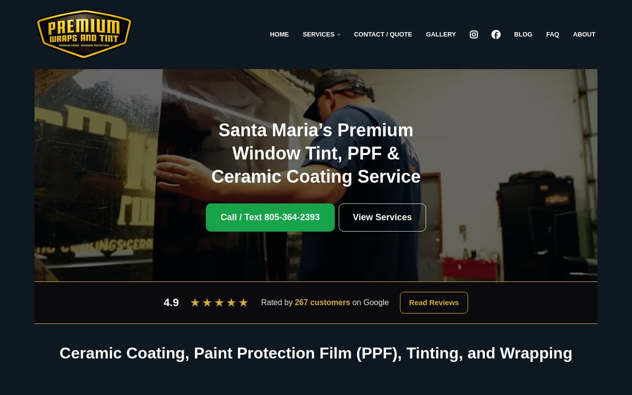 Homepage of Premium Wraps And Tint's website