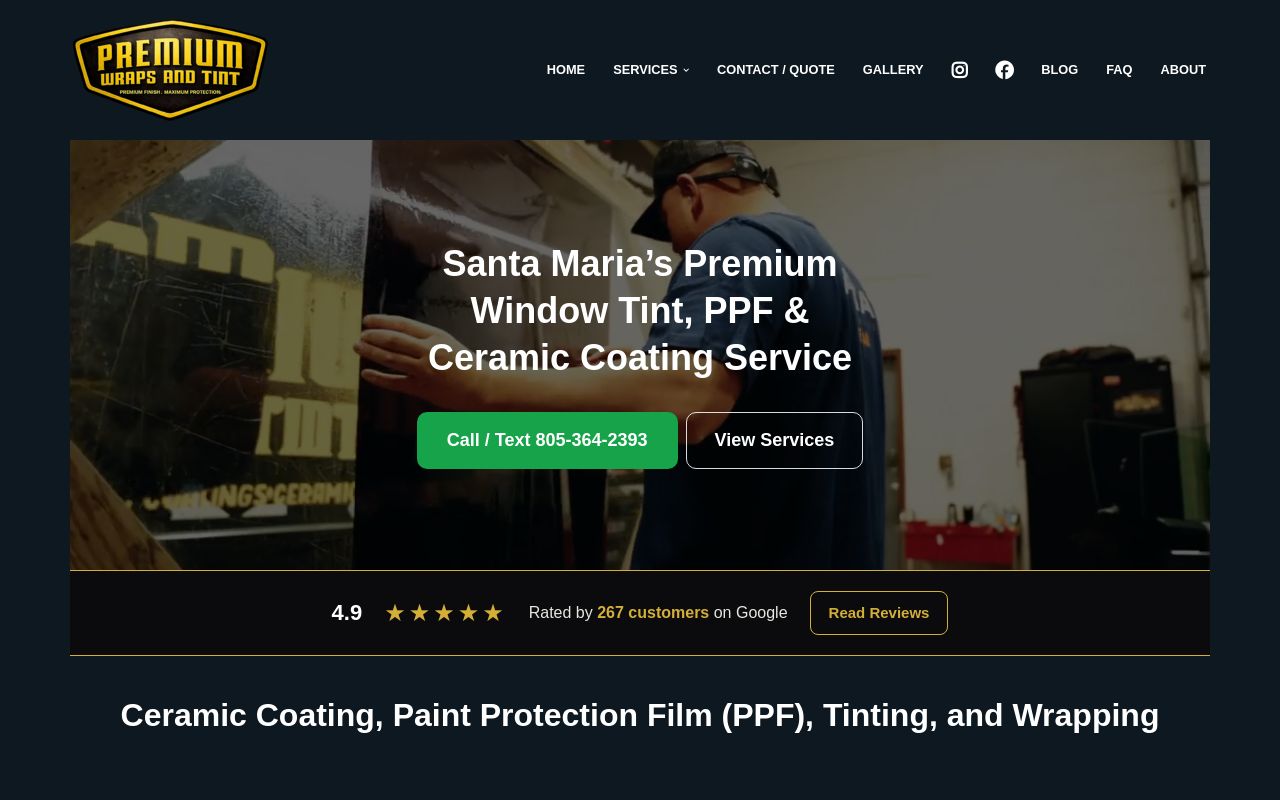 Homepage of Premium tint Buelton's website