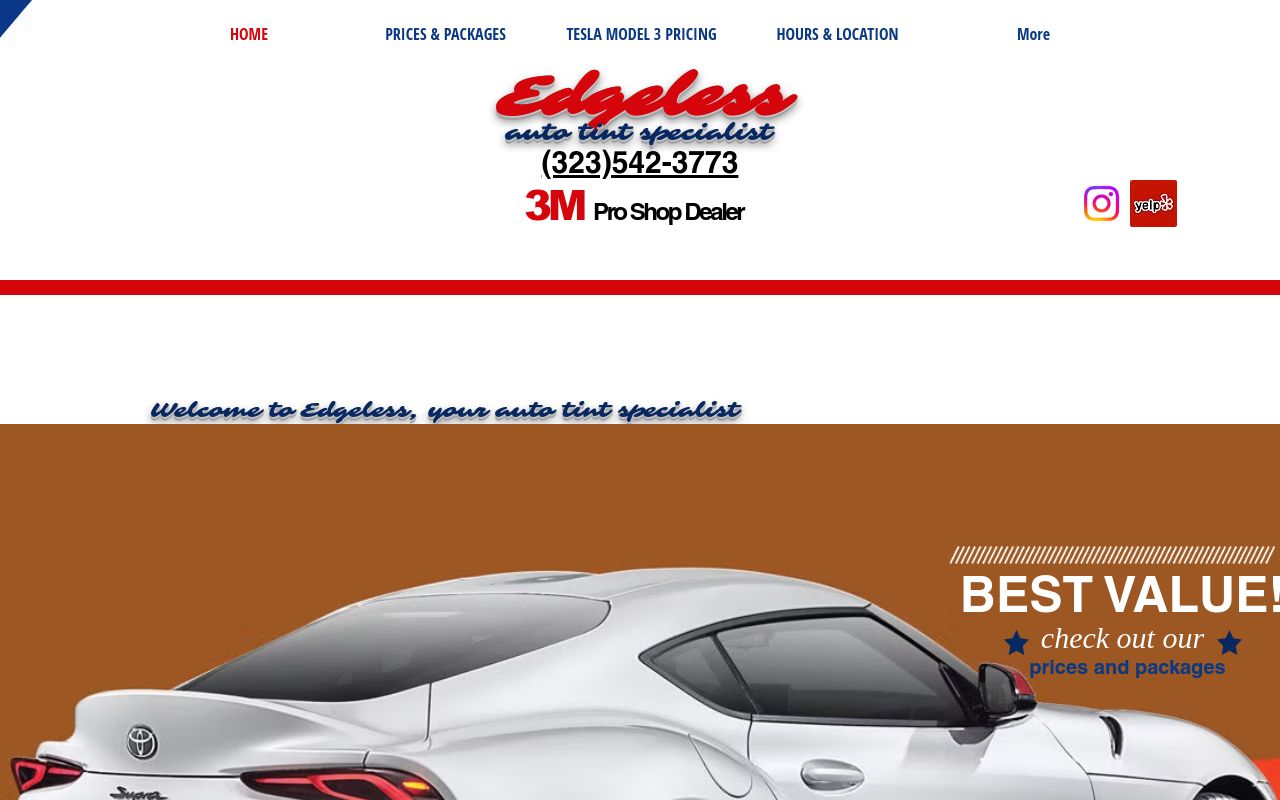 Homepage of Edgeless Auto Tint specialist's website