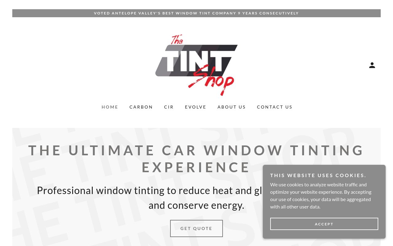 Homepage of The Tint Shop LLC's website