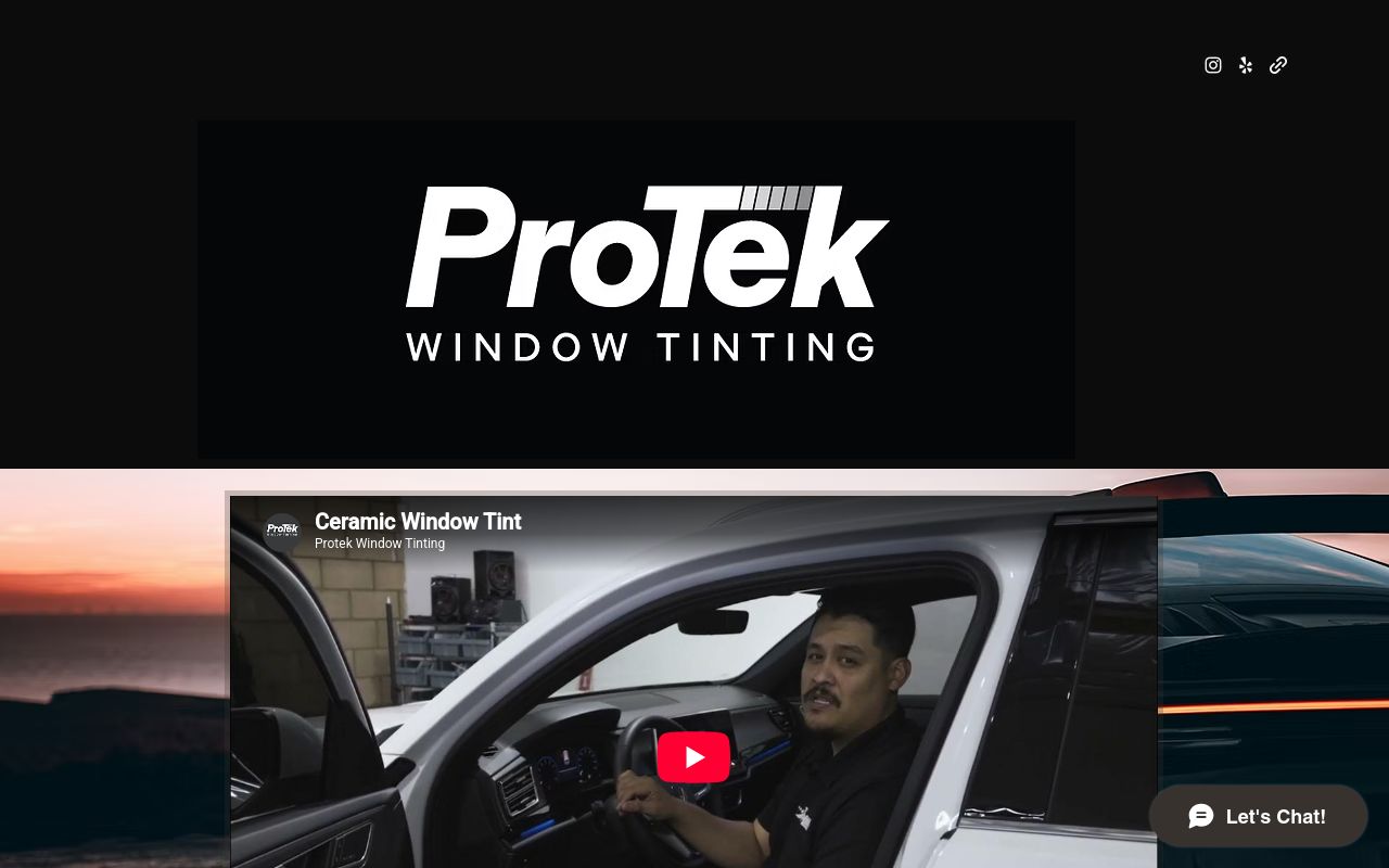 Homepage of Protek Window Tinting's website