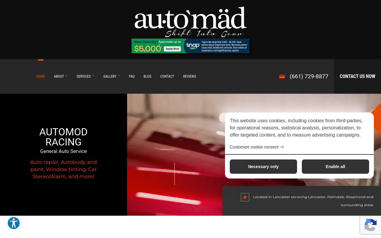Homepage of Automod Racing's website