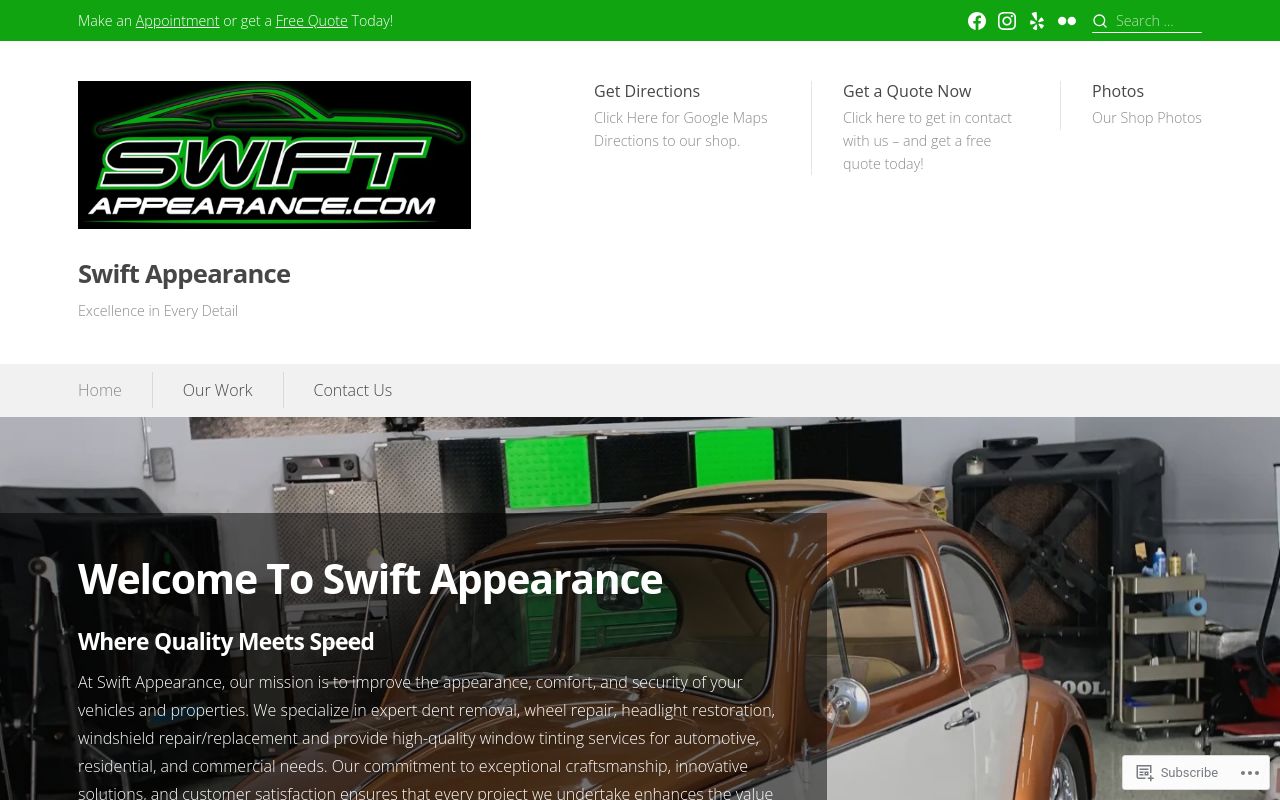 Homepage of Swift Appearance's website