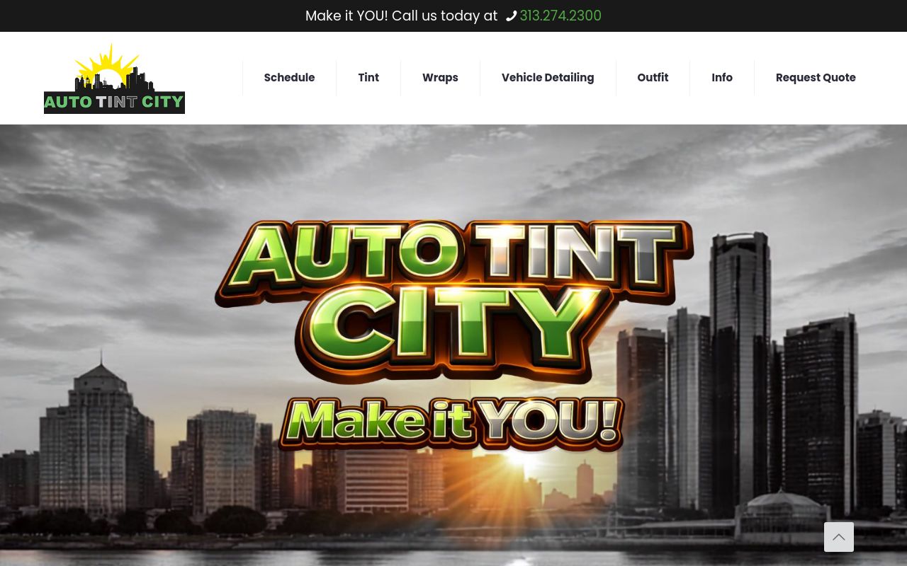 Homepage of Auto Tint City's website